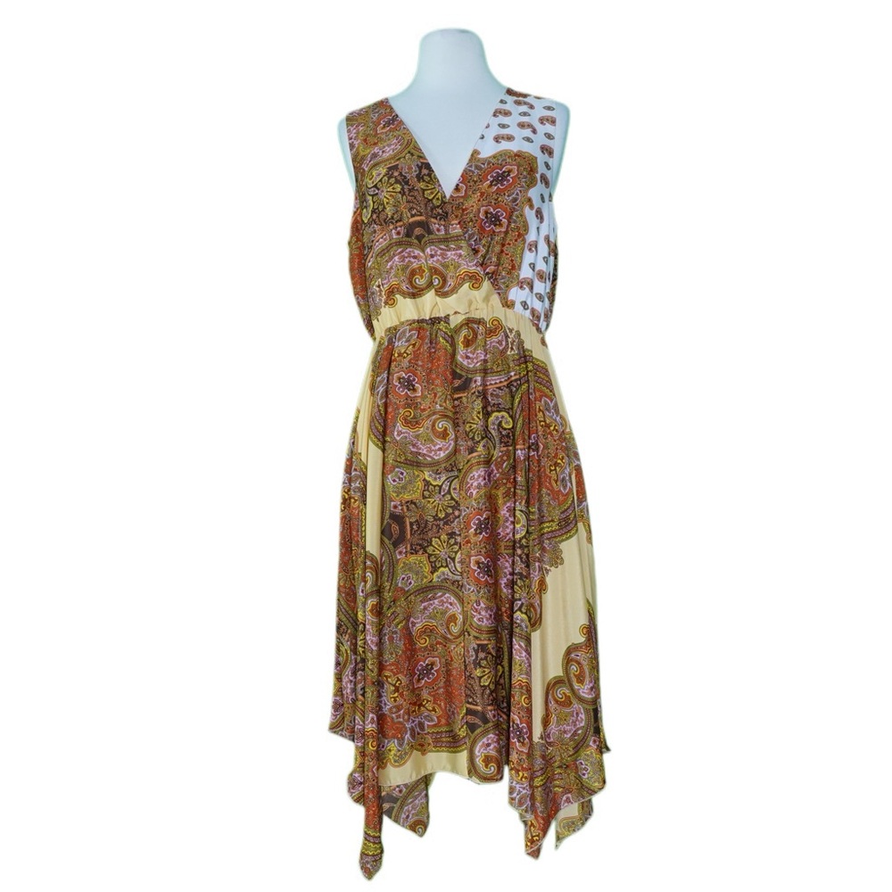 Italian Paisley Print V-Neck Dress